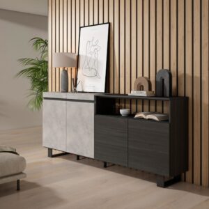 wohnli-moebel-suche-M25068219-1 Sideboard Holzeffekt mit Beinen 200x35x87cm Zementgrau 200x87x35cm Spanplatte Grau Skraut home Möbel Esszimmermöbel Sideboards, Highboards & niedrige Anrichten
