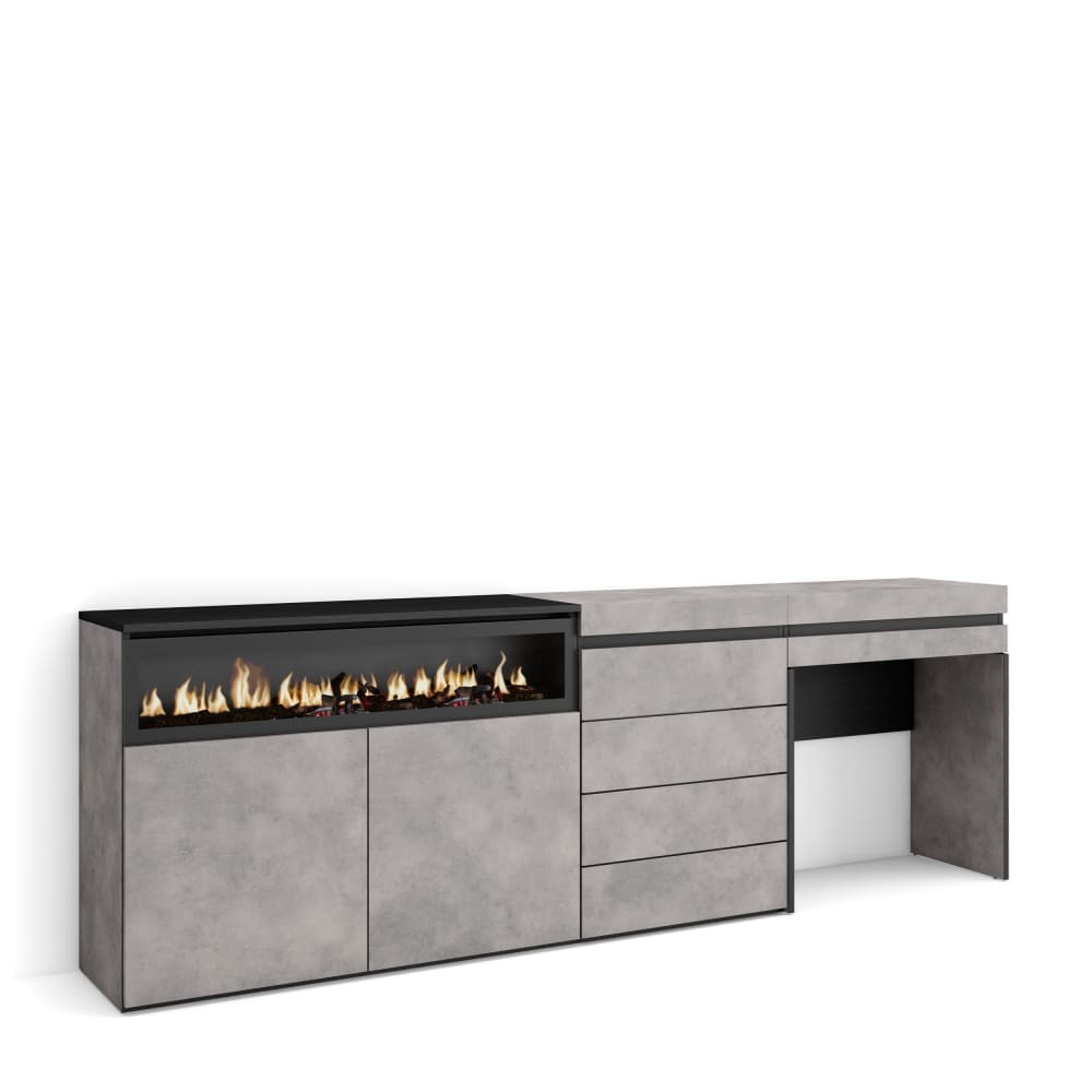 wohnli-moebel-suche-M25068220 Wohnli Möbelsuche - Sideboard Holzeffekt Kamin mit Feuereffekt 227x35x75cm Zementgrau
