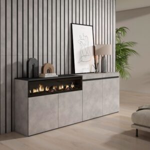 wohnli-moebel-suche-M25068224-1 Sideboard Holzeffekt Kamin mit Feuereffekt 200x35x75cm Zementgrau 200x75x35cm Spanplatte Grau Skraut home Möbel Esszimmermöbel Sideboards, Highboards & niedrige Anrichten