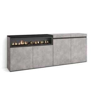 wohnli-moebel-suche-M25068224 Wohnli Möbelsuche - Sideboard Holzeffekt Kamin mit Feuereffekt 200x35x75cm Zementgrau