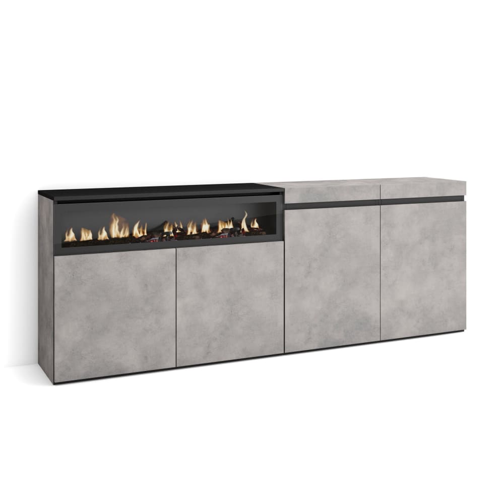 wohnli-moebel-suche-M25068224 Wohnli Möbelsuche - Sideboard Holzeffekt Kamin mit Feuereffekt 200x35x75cm Zementgrau