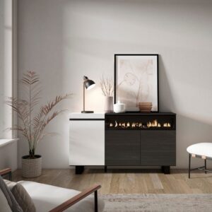 wohnli-moebel-suche-M25068229-1 Sideboard Holzeffekt Kamin mit Feuereffekt 150x35x87 Weiß und Schwarz 150x87x35cm Spanplatte Weiß Skraut home Möbel Esszimmermöbel Sideboards, Highboards & niedrige Anrichten