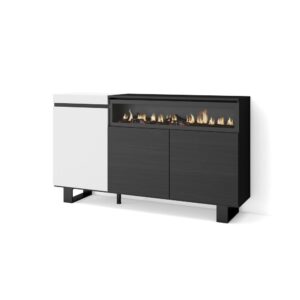 wohnli-moebel-suche-M25068229 Wohnli Möbelsuche - Sideboard Holzeffekt Kamin mit Feuereffekt 150x35x87 Weiß und Schwarz