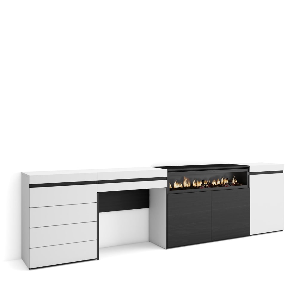 wohnli-moebel-suche-M25068232 Wohnli Möbelsuche - Sideboard Holzeffekt Kamin mit Feuereffekt 277x35x75cm Weiß