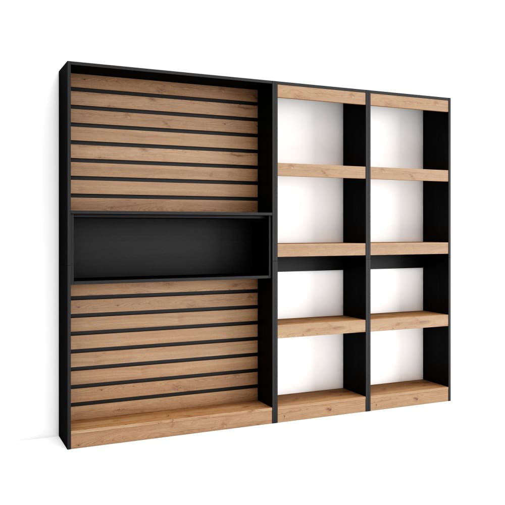 wohnli-moebel-suche-M25068233 Wohnli Möbelsuche - Bücherregal Holzeffekt 230x25x186cm Eiche und Schwarz
