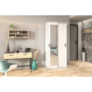 wohnli-moebel-suche-M25068396-1 Schwebetürenschrank 90/205/40 mit zwei Türen Weiß 40x205x90cm Spanplatte Weiß Beauty Sofa GmbH Möbel Schlafzimmermöbel Kleiderschränke