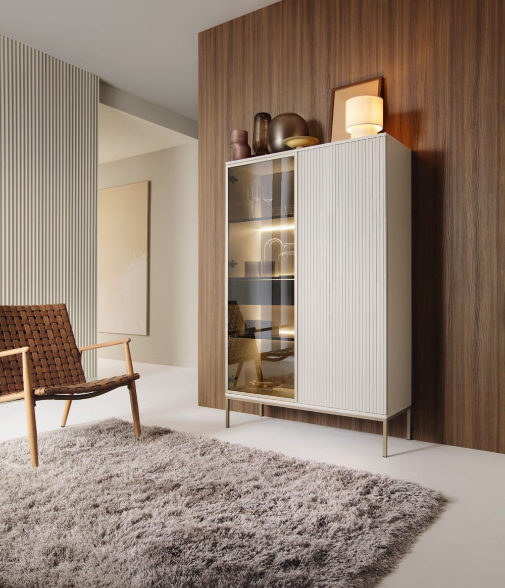 104x166x104cm Spanplatte Taupe Selsey Möbel Esszimmermöbel Vitrine und Vitrinenschrank