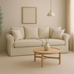 Gerades 3-Sitzer-Sofa aus ecrufarbenem Polyester 200x92x84cm Polyester Weiß Oviala Sofas und Sessel Sofas 2-Sitzer-Sofas & 3-Sitzer-Sofas