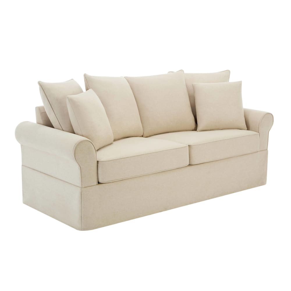 wohnli-moebel-suche-M25069099 Wohnli Möbelsuche - Gerades 3-Sitzer-Sofa aus ecrufarbenem Polyester