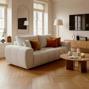 wohnli-moebel-suche-M25069102-1 Gerades 3-Sitzer-Sofa in Ecru 238x90x100cm Polyester Weiß Oviala Sofas und Sessel Sofas 2-Sitzer-Sofas & 3-Sitzer-Sofas