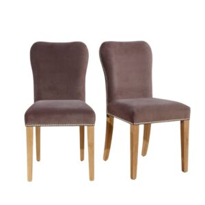 wohnli-moebel-suche-M25069195 Wohnli Möbelsuche - Set aus 2 Stühlen aus Eiche und Samt mit Nieten Taupe