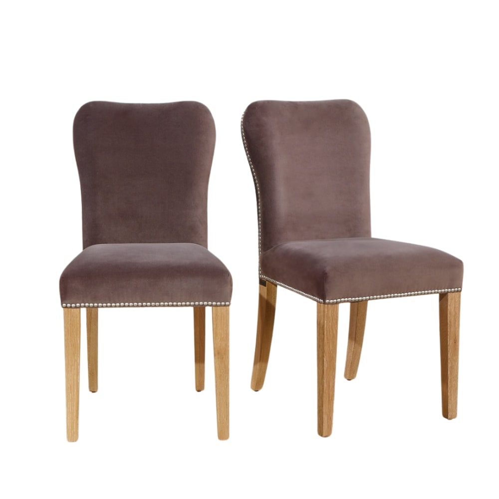 Wohnli Möbelsuche - Set aus 2 Stühlen aus Eiche und Samt mit Nieten Taupe