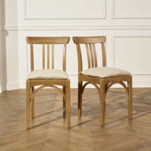 Set aus 2 Bistrostühlen aus Eiche und Leinenkissen Beige 48x90x51cm Holz Beige Robin des Bois Möbel Esszimmermöbel Stühle
