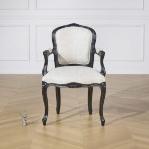 wohnli-moebel-suche-M25069240-1 Sessel aus schwarz gefärbtem Gummibaumholz und Premium-Leinen Beige 60x95x62cm Holz Beige Robin des Bois Sofas und Sessel Sessel, Poufs und Fußbänke Sessel