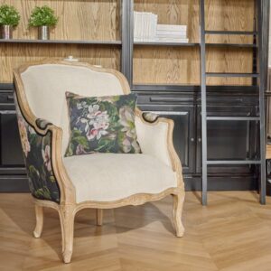 Bergère Sessel aus Leinen und bedrucktem Stoff Leinen 73x90x74cm Holz Beige Robin des Bois Sofas und Sessel Sessel, Poufs und Fußbänke Sessel