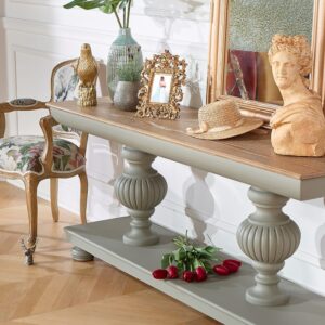 Grauer Konsolentisch im Shabby-Chic-Stil aus Holz. Grau 187x78x51cm Holz Grau Robin des Bois Möbel Wohnzimmermöbel Konsolentische