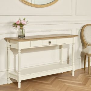 wohnli-moebel-suche-M25069295-1 Konsole 1 Schublade Tischplatte in Eiche weiß 140x81x41cm Holz Weiß Robin des Bois Möbel Wohnzimmermöbel Konsolentische