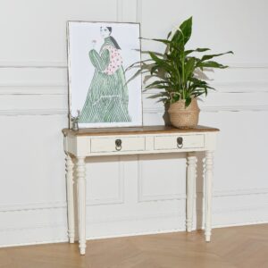 wohnli-moebel-suche-M25069296-1 Konsole mit 2 Schubladen und Eichenplatte weiß 100x78x35cm Holz Weiß Robin des Bois Möbel Wohnzimmermöbel Konsolentische