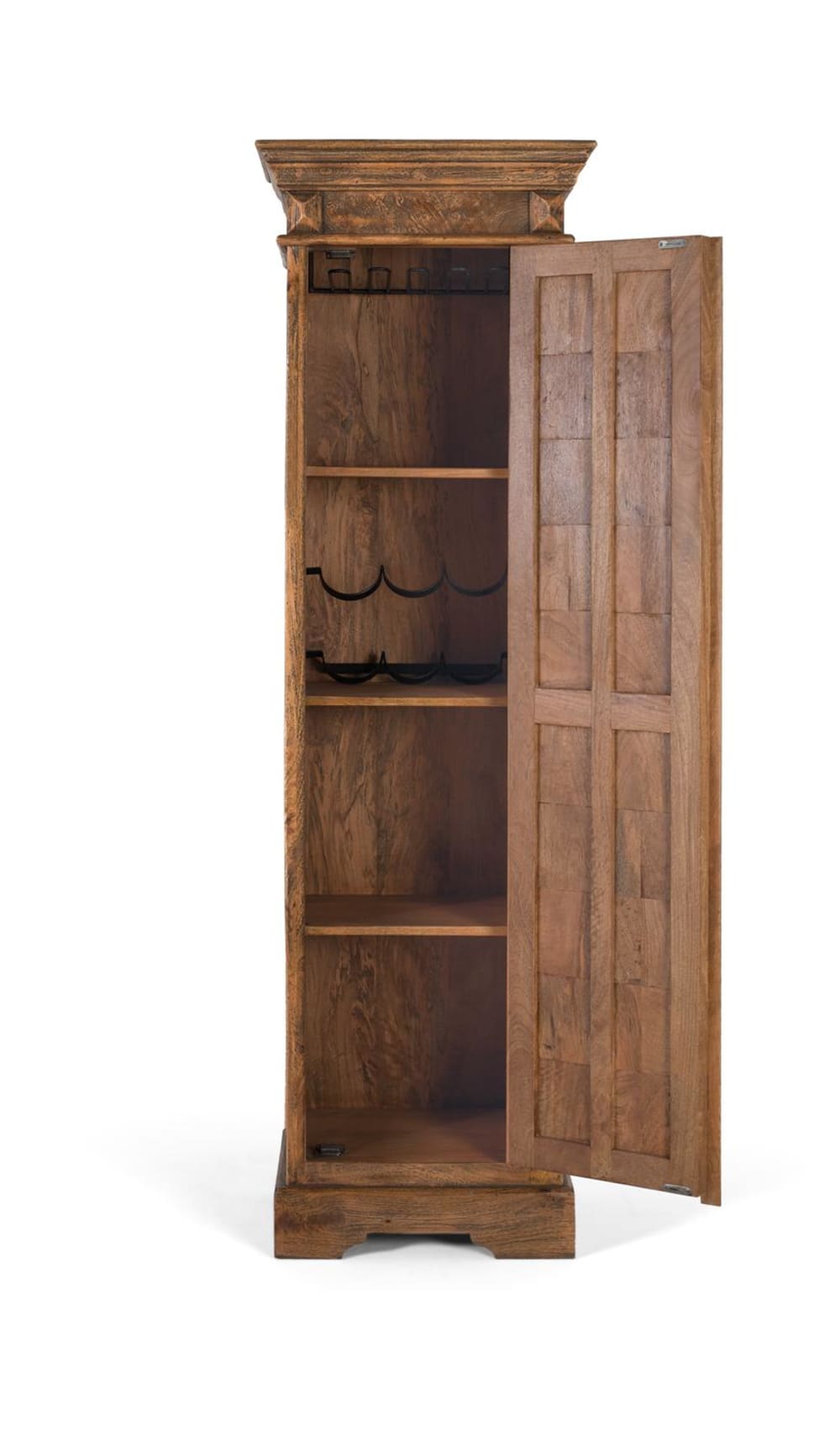 Barschrank mit Fronttür aus Mangoholz. 56x180x40cm Holz Braun GINER Y COLOMER Möbel Esszimmermöbel Barmöbel