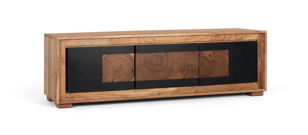 3-türiger TV-Schrank aus Mangoholz. 160x50x40cm Holz Braun GINER Y COLOMER Möbel Wohnzimmermöbel TV-Möbel