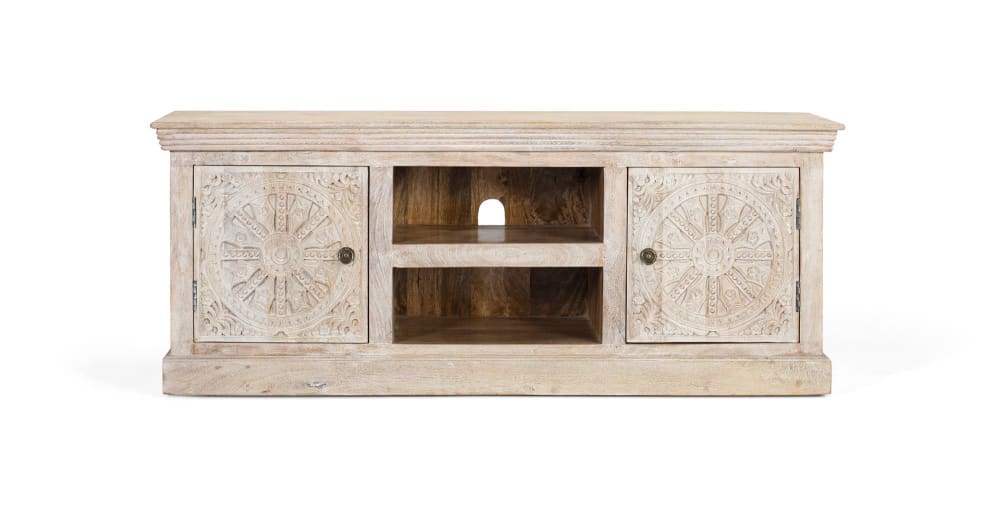 wohnli-moebel-suche-M25069759 Wohnli Möbelsuche - TV-Schrank mit 2 Türen und 2 Fächern aus Mangoholz.