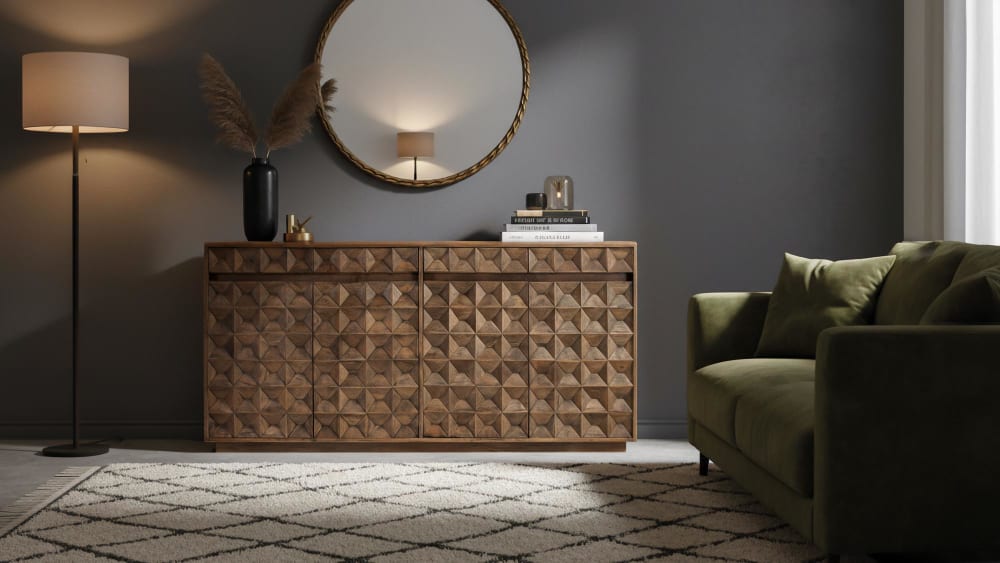 Sideboard aus Mangoholz mit gealtertem Finish 180x91x40cm Holz Braun GINER Y COLOMER Möbel Esszimmermöbel Sideboards, Highboards & niedrige Anrichten
