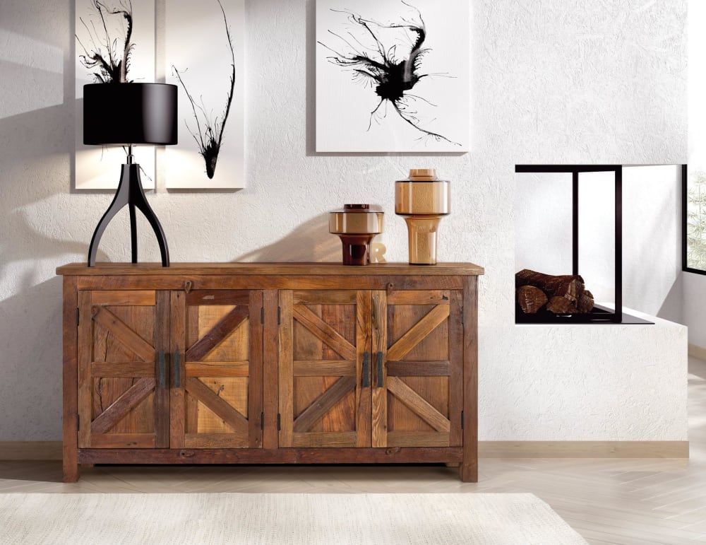 wohnli-moebel-suche-M25069778-1 Rustikales Sideboard mit vier Türen handgefertigt aus recyceltem Holz 180x90x40cm Holz Braun GINER Y COLOMER Möbel Esszimmermöbel Sideboards, Highboards & niedrige Anrichten