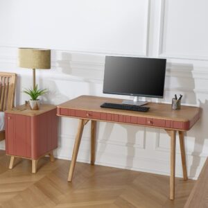 wohnli-moebel-suche-M25069784-1 Schreibtisch mit 2 Schubladen aus Eiche rose saumon 125x75x60cm Holz Grau Robin des Bois Möbel Büromöbel Schreibtische