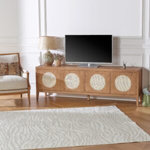 wohnli-moebel-suche-M25069880-1 TV-Schrank mit 4 Türen aus Eiche und Korbgeflecht Braun 200x66x46cm Holz Braun Robin des Bois Möbel Wohnzimmermöbel TV-Möbel