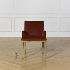 wohnli-moebel-suche-M25069889-1 Moderner Tischstuhl aus Akazienholz und Samt Caramel cuivré 56x84x53cm Holz Braun Robin des Bois Möbel Esszimmermöbel Stühle