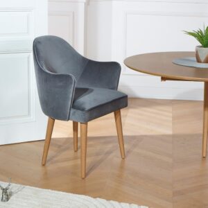 wohnli-moebel-suche-M25069891-1 Tischstuhl aus Gummibaum und Samt Wolf Grey 60x86x62cm Holz Grau Robin des Bois Möbel Esszimmermöbel Stühle