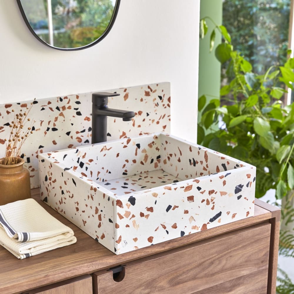 wohnli-moebel-suche-M25070167 Wohnli Möbelsuche - Quadratisches Waschbecken aus Premium-Terrazzo Brown b. 40 cm