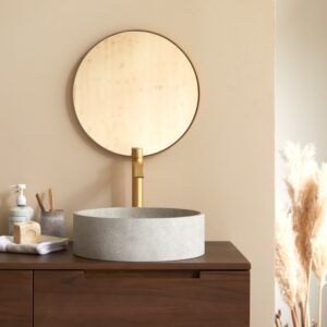 Rundes Waschbecken aus grauem Beton 39x12x39cm Beton Grau Tikamoon Möbel Badezimmermöbel Waschtische
