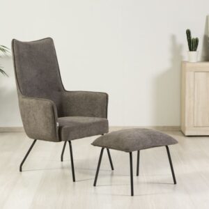 wohnli-moebel-suche-M25071239-1 Lesesessel mit Fußhocker aus Stoff grau 72x118x68cm Samt Grau Siediti Fuori e Dentro Sofas und Sessel Sessel, Poufs und Fußbänke Sessel