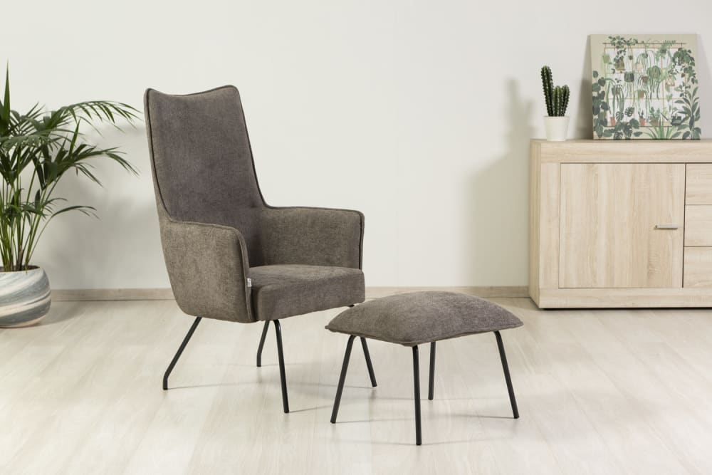 Lesesessel mit Fußhocker aus Stoff grau 72x118x68cm Samt Grau Siediti Fuori e Dentro Sofas und Sessel Sessel, Poufs und Fußbänke Sessel