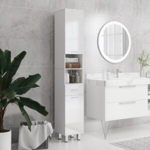wohnli-moebel-suche-M25072306-1 Meuble colonne salle de bain étagères réglables blanc brillant 30x180x30cm Spanplatte Weiß Kleankin Möbel Badezimmermöbel Bad-Hochschränke