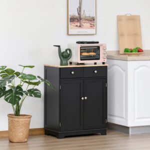 wohnli-moebel-suche-M25072803-1 Schwarz- & Naturholz-Kleiderschrankkommode 68x85x40cm Spanplatte Schwarz Homcom Möbel Esszimmermöbel Sideboards, Highboards & niedrige Anrichten