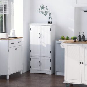 Küchen-Schrank 2 Türen & 3 Fächer 60x123x30cm Holz Weiß Homcom Möbel Schlafzimmermöbel Schränke