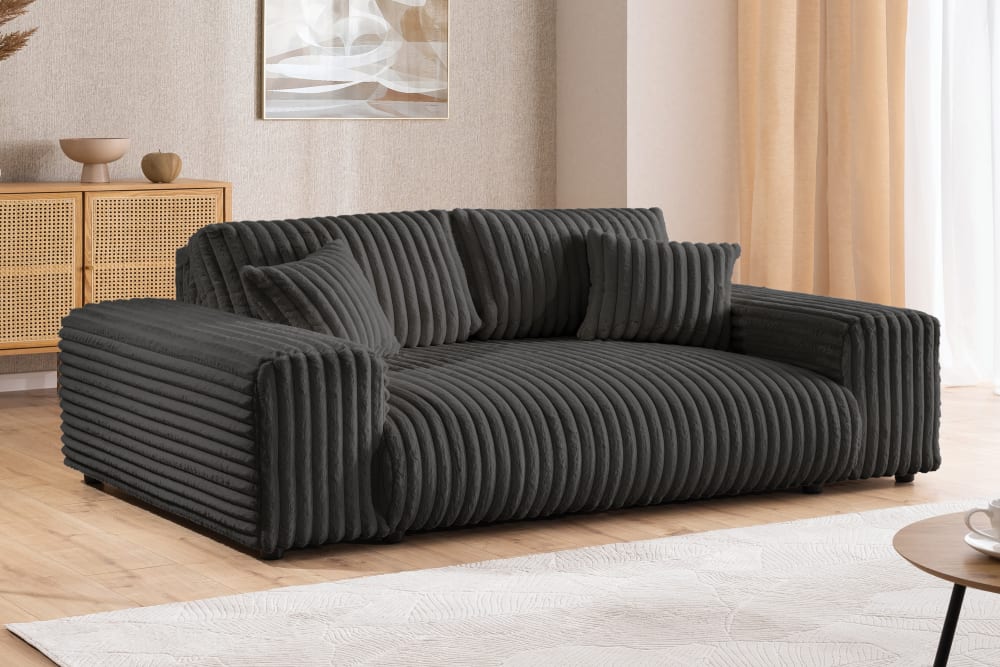 Sofa 3 Sitzer aus Dunkelgrau Plüschcord 108x79x213cm Holz Grau S-Style Sofas und Sessel Sofas 2-Sitzer-Sofas & 3-Sitzer-Sofas