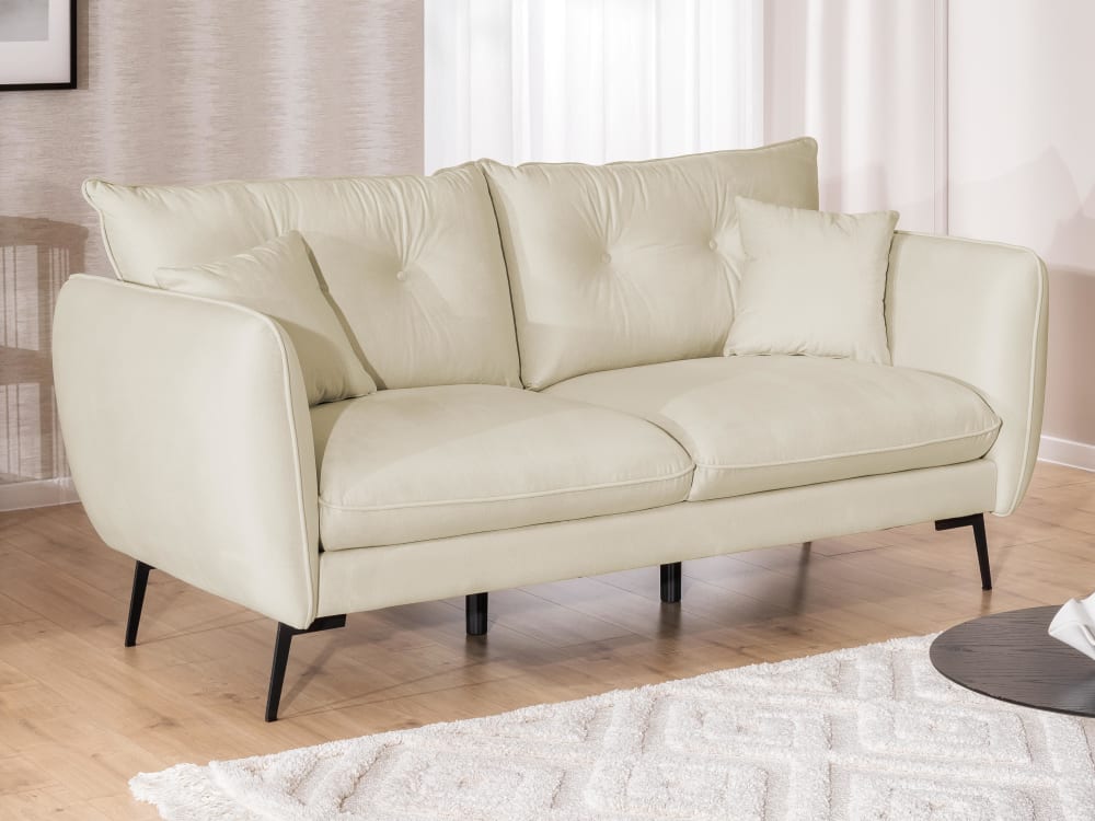 Modernes Sofa 3-Sitzer aus Beige Samt-Stoff 100x86x204cm Stoff Beige S-Style Sofas und Sessel Sofas 2-Sitzer-Sofas & 3-Sitzer-Sofas