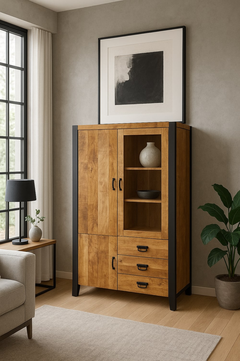 45x200x100cm Holz Braun Benoa Möbel Esszimmermöbel Vitrine und Vitrinenschrank