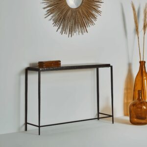 wohnli-moebel-suche-M25074637-1 Große Konsole aus Rauchglas und schwarzem Metall L110 cm 110x70x30cm Metall Schwarz Signature Möbel Wohnzimmermöbel Konsolentische