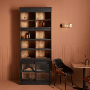 Bücherregal aus Massivkiefer H240 cm 100x240x45cm Holz Schwarz Signature Möbel Wohnzimmermöbel Bücherregale