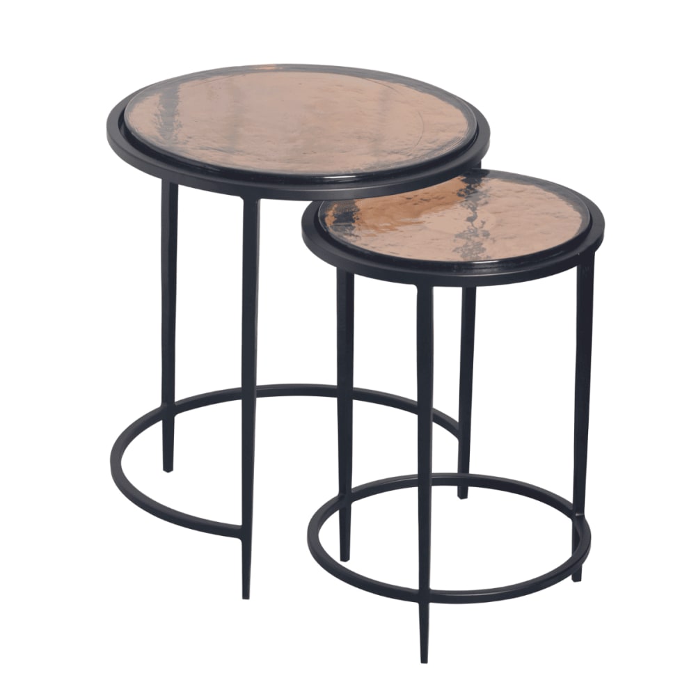 Wohnli Möbelsuche - Beistelltische im Set aus Rauchglas und schwarzem Metall L44 cm