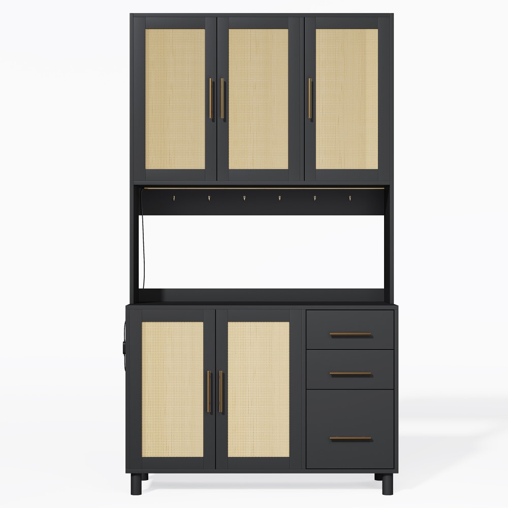 wohnli-moebel-suche-M25074829 Wohnli Möbelsuche - Hohe Vitrine in Holz- und Rattanoptik