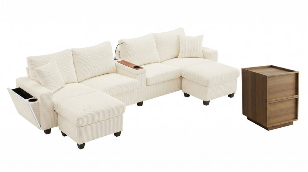 Wohnli Möbelsuche - Ecksofa aus Cord mit Beistelltisch und Schubladen