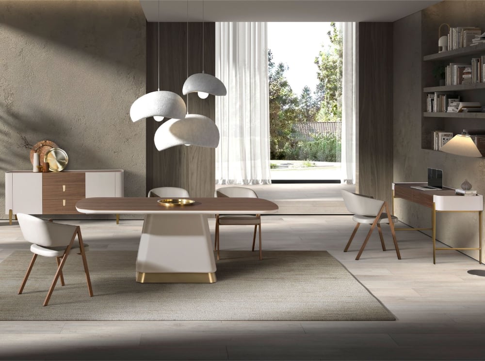 wohnli-moebel-suche-M25075068-1 Rechteckiger Esstisch aus Nussbaum und beigem Holz 95x76x200cm Holz Braun Angel Cerda Möbel Esszimmermöbel Esstische