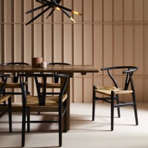 6er-Set Stühle mit Sitzfläche aus Stroh und schwarz 54x78x54cm Holz Beige Signature Möbel Esszimmermöbel Stühle