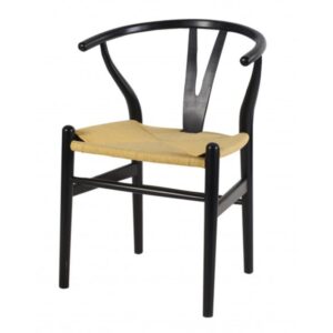 Wohnli Möbelsuche - 6er-Set Stühle mit Sitzfläche aus Stroh und schwarz