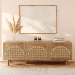 wohnli-moebel-suche-M25075353-1 TV-Möbel aus massivem Mindi-Holz und Rattan 160 cm 160x55x42cm Holz Braun Maison Pavane Möbel Wohnzimmermöbel TV-Möbel